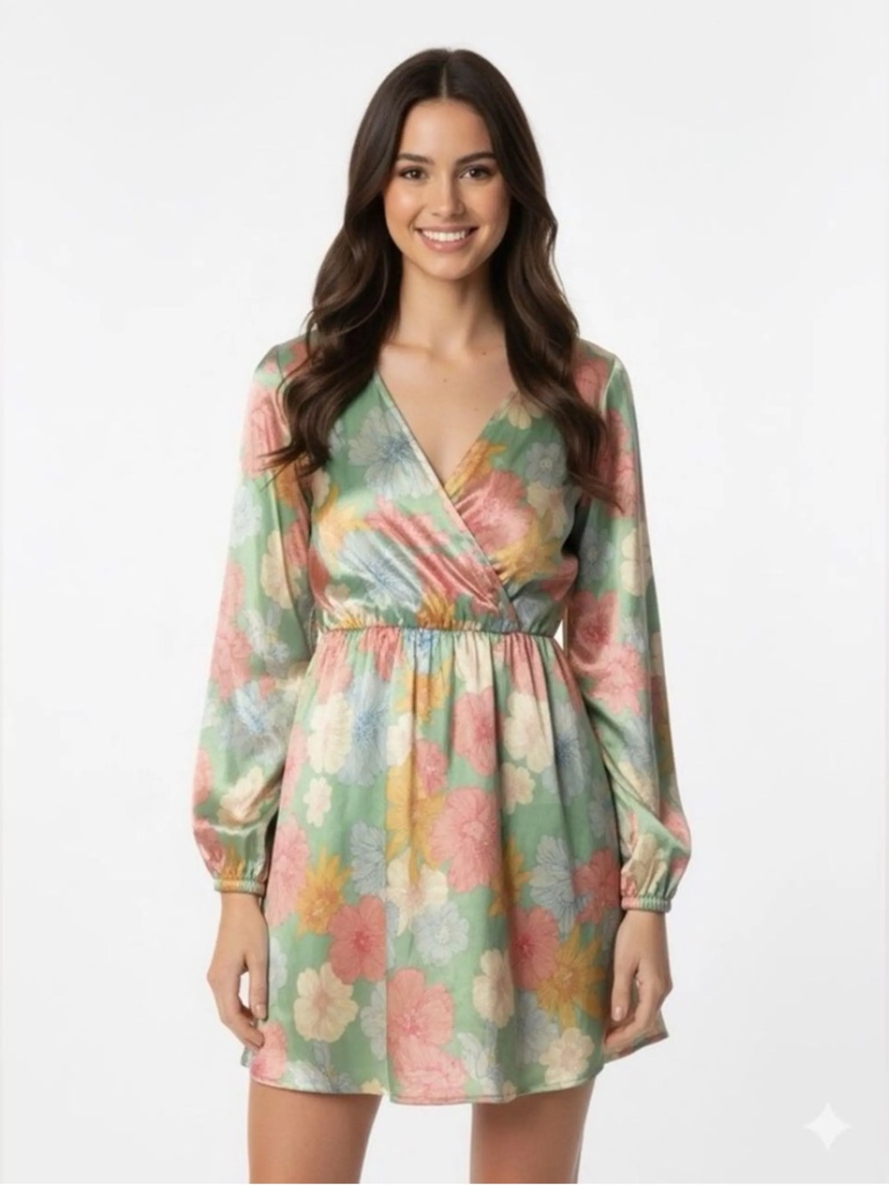 Peach Love California‎ Multicolor Floral Long Sleeve Dress
